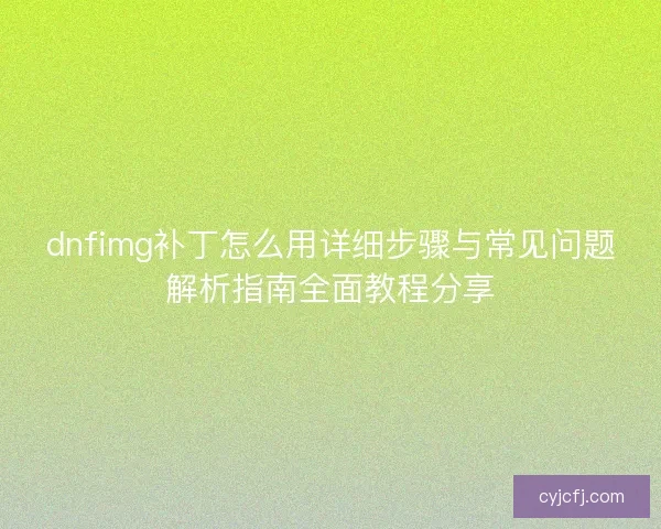 dnfimg补丁怎么用详细步骤与常见问题解析指南全面教程分享